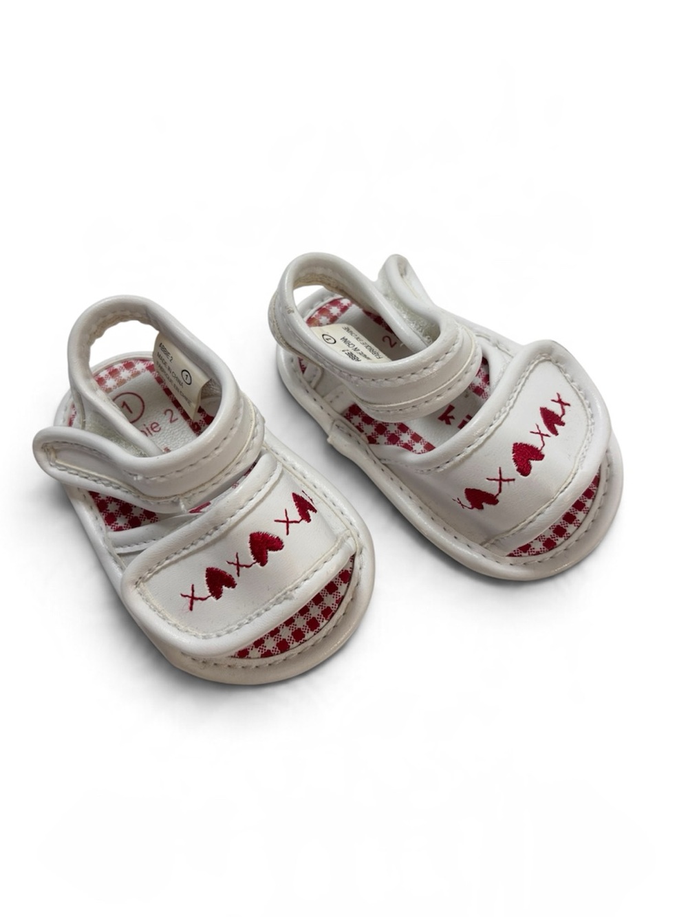 Bum kids Abbie 2 White Red Gingham XOXO Embroidered Heart Sandals Sz 1 Valentine